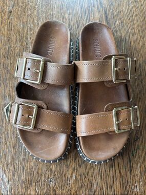 SCHUTZ Naomi Sporty Slide Sandal - Caramel Coffee size 7
